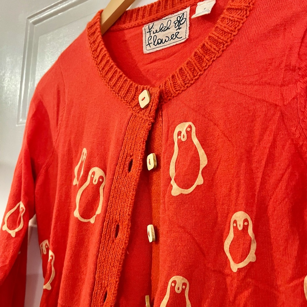 Field Flower Anthropologie Penguin Print Red Cardigan Sweater Cashmere Blend S - Picture 9 of 9
